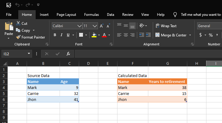 Excel data