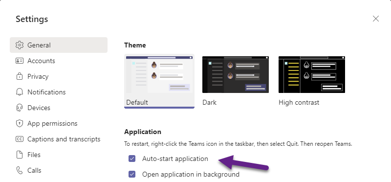 Microsoft Teams settings